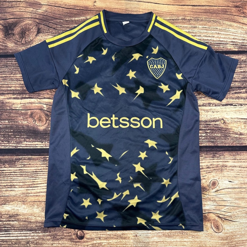 Boca Juniors CABJ Soccer Jersey Navy Yellow Star Pattern Betsson Mens Small 16